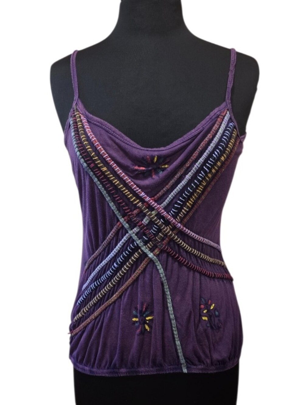 Rising International Purple Embroidered Spaghetti Strap Tank Top Boho Summer